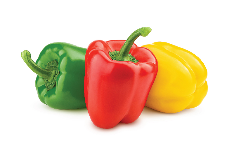 Green, Red, and Yellow Sweet Peppers